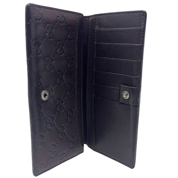 Gucci Wallet Long Continental Bifold Card GG Logo Monogram Dark Brown Leather - Picture 9 of 10